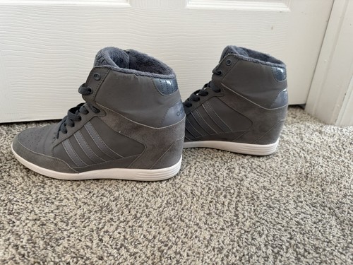 Adidas Neo Super Wedge Gray Suede High Top Sneaker Woman’s Size 10 Fur Tops - Picture 7 of 9