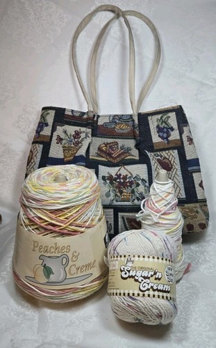 1 Tapestry Bag, 1 Peaches & Cream Yarn, 1 Cookies & Cream Yarn And 1 Used Yarn - Picture 2 of 22