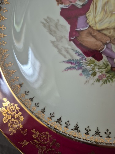Assiette décoratif en porcelaine de Limoges France rehaussé main signé Watteau - Foto 14 di 22