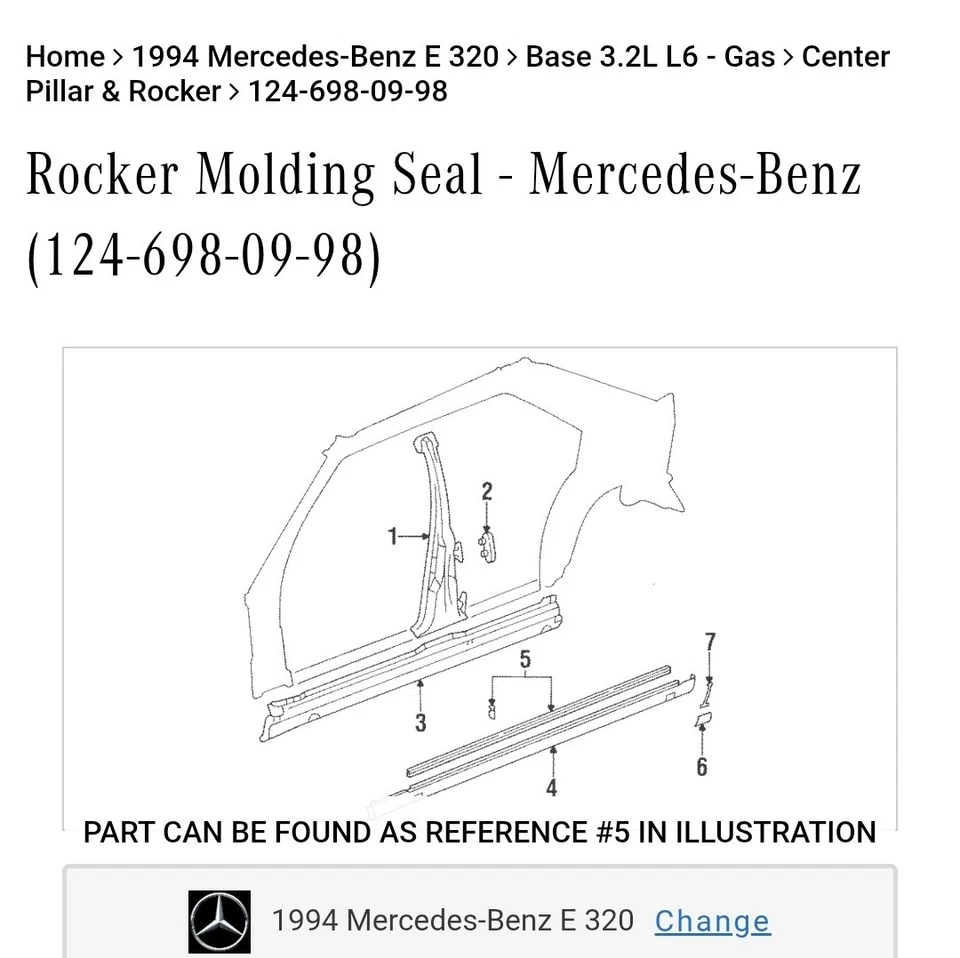 Juego de 2 sellos de moldeo basculante Mercedes-Benz OEM A124-698-09-98 genuino 1994 E320 Foto 2 de 4