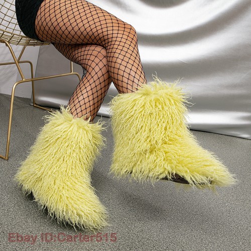 Mujeres Invierno Imitación Piel de Mongolia Piel de Oveja Nieve Cálidas Botines Planos Moda - Imagen 3 de 33