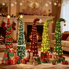 5FT Christmas Tree Xmas Artificial Slim Tree Pop-Up W/ Light&Stand Holiday Decor