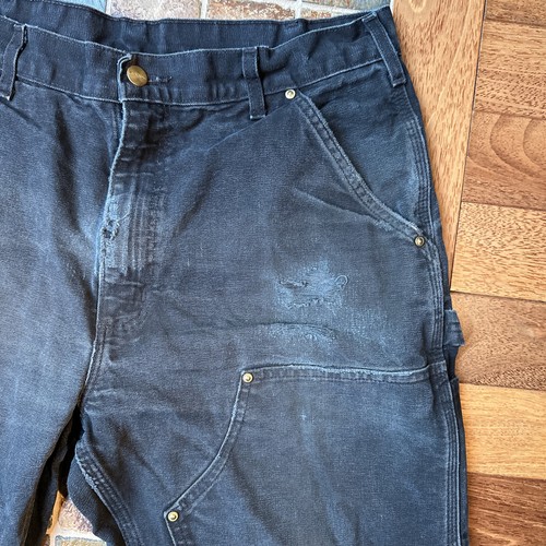 Carhartt Double Knee Pants Mens BLK 34x32 Made USA Faded Thrashed Distressed - Photo 3/12