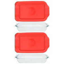 Pyrex 232 2-Quart Glass Baking Dish & 232-PC Red Lid (2-Pack)