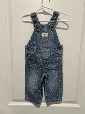 Oshkosh Overalls Denim Jean Blue with White Hearts Size 9 Months 100% Cotton