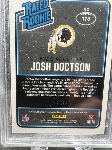 2016 Panini Donruss Optic #178 Josh Doctson RC Autographs Blue Auto /75 PSA 10 - Bild 3 von 3