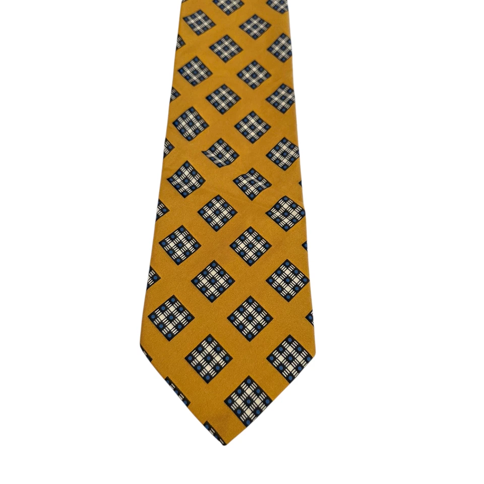 Corbata Hugo Boss Para Hombre Talla Única Amarillo Mostaza Seda Geométrica Diseñador Preppy Foto 2 de 4