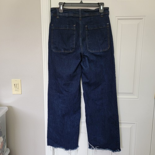 OAT New York Wide Leg Dark Wash Denim Jeans ausgefranster Saum Taschen Größe 12 / 32 - Bild 5 von 13