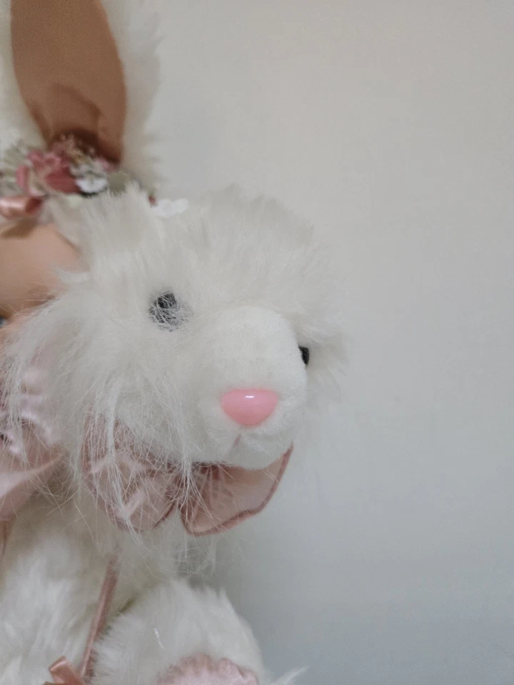 "Muñeca de conejo cara de bebé de porcelana con su cordero paseo en juguete 17"" de colección" Foto 3 de 4