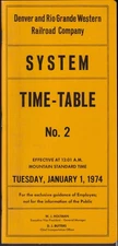 Denver & Rio Grande Western RR Employee System Timetable #2 1/1 1974