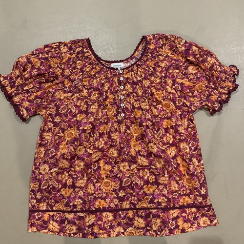 Sundance Smocked Top Womens Med Pink Orange Floral Lace Trim Boho Cottagecore - Picture 5 of 8