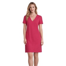 White House Black Market Pink V-Neck Puff Sleeve Shift Dress Size 8 Fuchsia