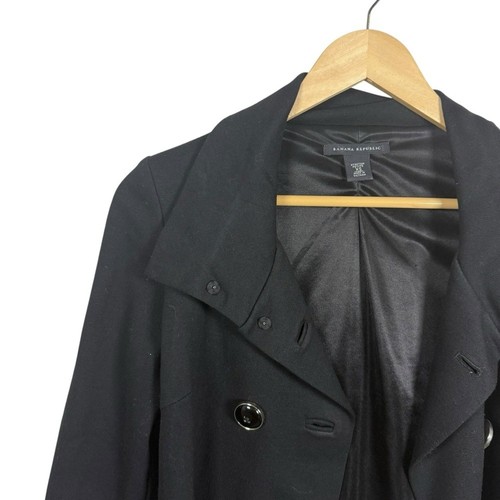 VINTAGE Banana Republic Women’s Collared Button Coat in Black Size XSP - Picture 3 of 9