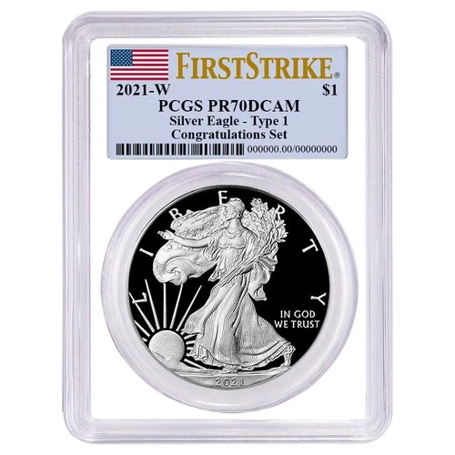 2021-W Proof $1 Type 1 American Silver Eagle Congratulations Set PCGS PR70DCAM