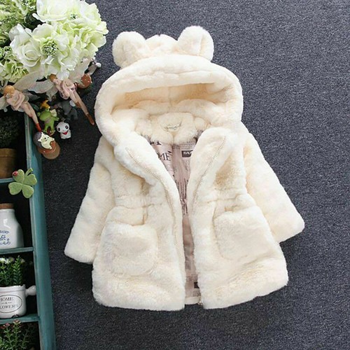 Baby Kid's Winter Warm Faux Fur Coat Puffer Fur Hooded Parka Jacket Outwear Gift - Picture 4 of 12