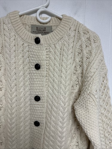 Cardigan Aran Crafts in lana ritagliata bianco naturale manica lunga taglia S - Foto 3 di 11