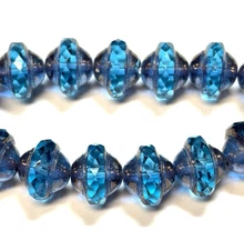15 8mm Czech Glass Capri Blue with Bronze Saturn Saucer Beads