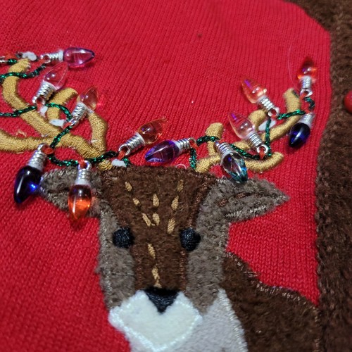 Vintage Marisa Christina Size XL Christmas Reindeer Cardigan Sweater Vest Red - Picture 4 of 13