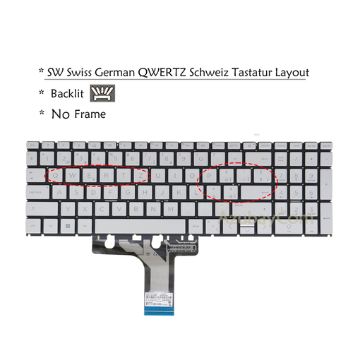 Swiss German Keyboard For HP 15-er 15t-er 17-c 17-cn 17t-cn 17-cp 17z-cp Backlit - Picture 5 of 5