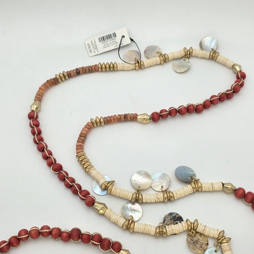 New CHICO'S Utopia Summerberry Necklace Howlite Wood Quartz Mother Of Pearl 48" - Picture 3 of 7