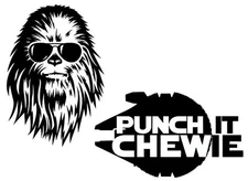 Chewbacca & Punch It Chewie Star Wars Two 5" Black Vinyl Decals Any Flat Surface