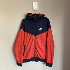 Nike Jacket Windbreaker Track Mens Large Red Blue Lightweight Full Zip Hooded