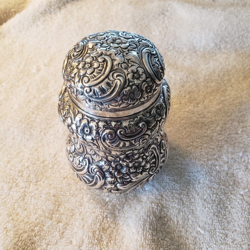 TEA CADDY by J F FRADLEY CO NYC sterling silver Repousse work no monogram - Picture 1 of 16
