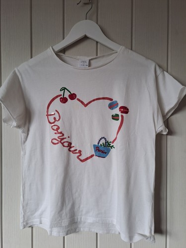 Zara cherry macaron love heart bonjour t shirt girls age 11-12 - Picture 7 of 7