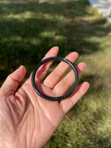 Dark Green / Black Genuine Nephrite Jade Bangle Bracelet 55mm B50 2 - Picture 4 of 12