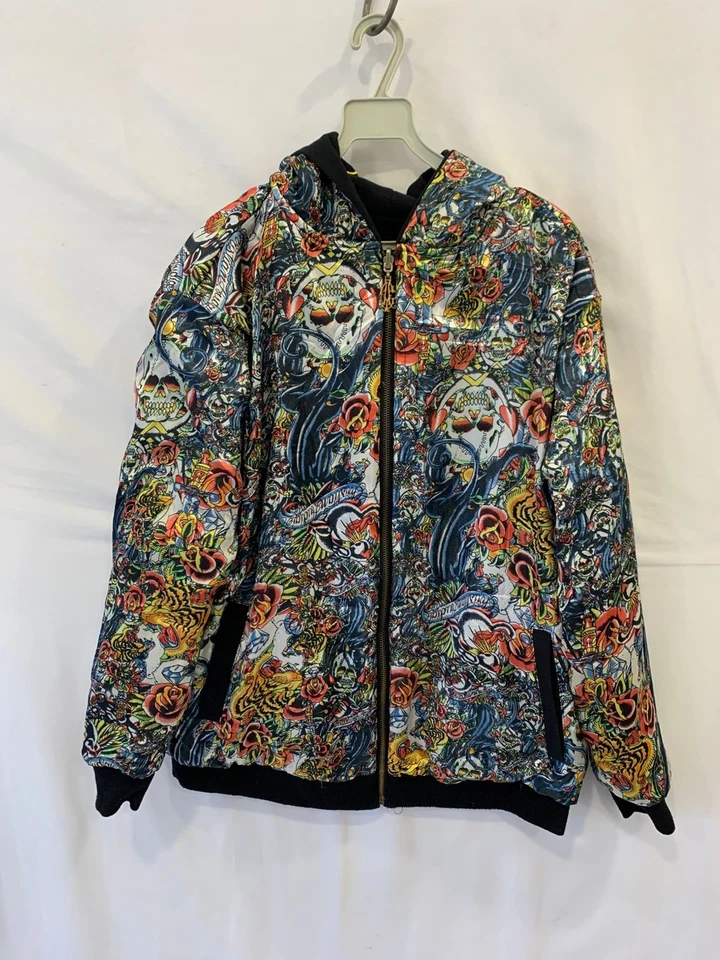 Christian Audigier Los Angeles Reversible Sudadera con Capucha Alas Corona Calavera L #115 Foto 3 de 4