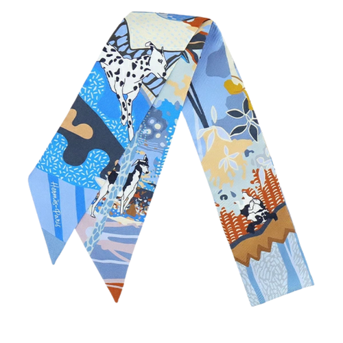 Hermes Twilly EN LIBERTE Scarf Blue Multicolor Silk Vintage Rare Boxed Unused - Picture 6 of 6
