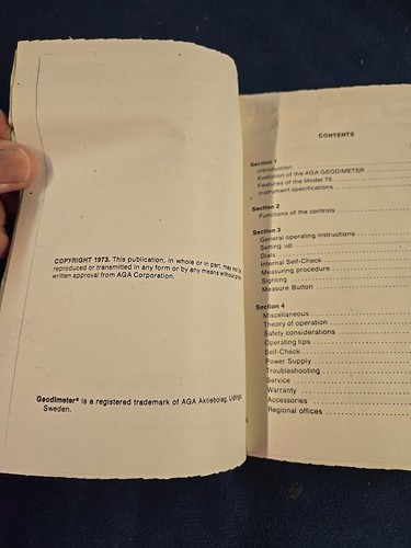 Vtg 1973 Operators Manual For Model 76 Geodimeter Electronic Distance Measuring - Picture 2 of 3