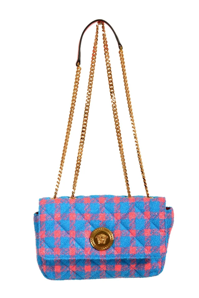 Bolso de hombro Versace acolchado Medusa dorado jacquard lúrex de lana para mujer Foto 2 de 4