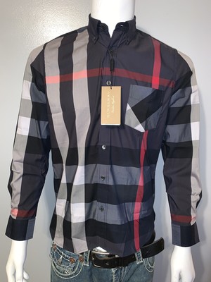 burberry men's cotton exploded check button down shirt