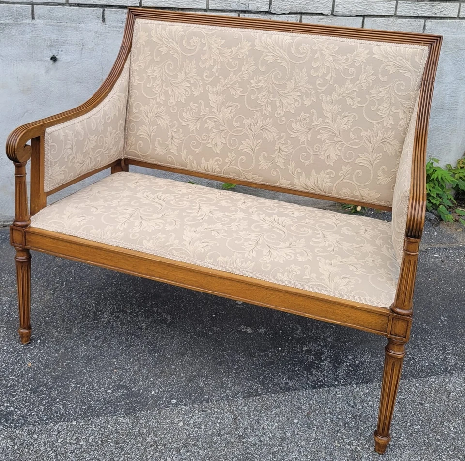 1940s English Maple Love Seat with New Upholstery - Antique Settee - Image 2 of 4