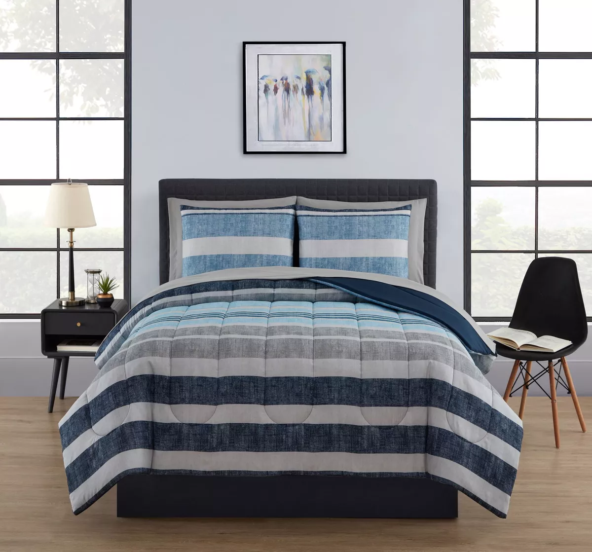 Twin XL Bed in a Bag 5 Piece Comforter Set with Sheets Blue White