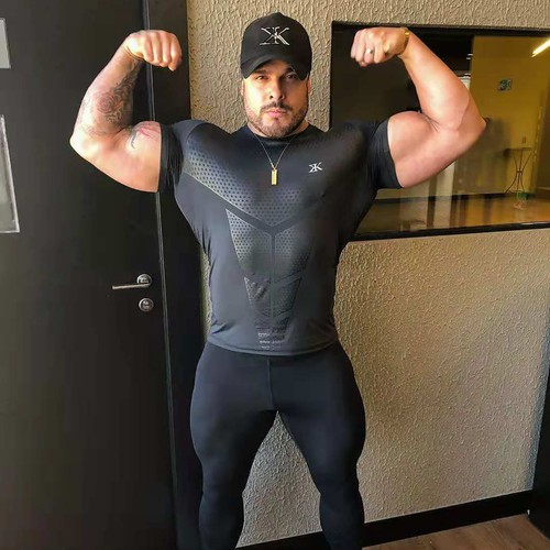 2023 Men Compression Slim Fit Top Short Sleeve Gym T-Shirt Running Fitness Sport - Picture 6 of 19