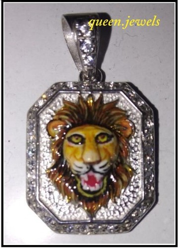 3,20 kt Laborgefertigter Rundschliff Diamant Herren Löwenkopf Anhänger 14 K Weißgold über - Bild 6 von 6