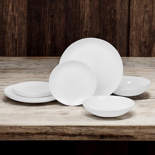 12/24pc White Opal Glass Dinner Set Plates Soup Bowls Dinnerware Service for 4 8 - Picture 59 of 74