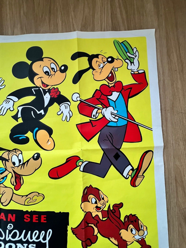 VINTAGE WALT DISNEY PRODUCTIONS CARTOONS POSTER 30x40” ORIGINAL 1940’s QUAD - Picture 6 of 8