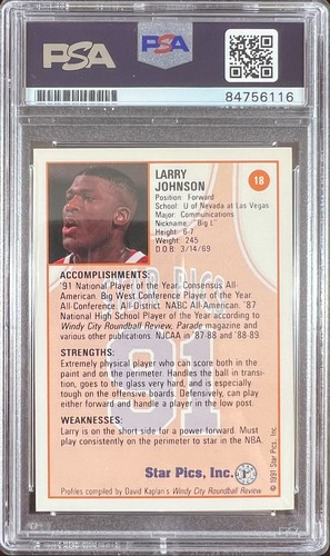 Larry Johnson auto 1991 Star Pics RC #18 UNLV PSA Encapsulated Charolett Hornets - Picture 2 of 3