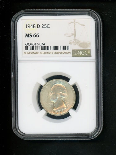 1948-D US Washington Quarter 25c .25 NGC MS66 Gem UNC Ch Orig Surfaces Spot Free