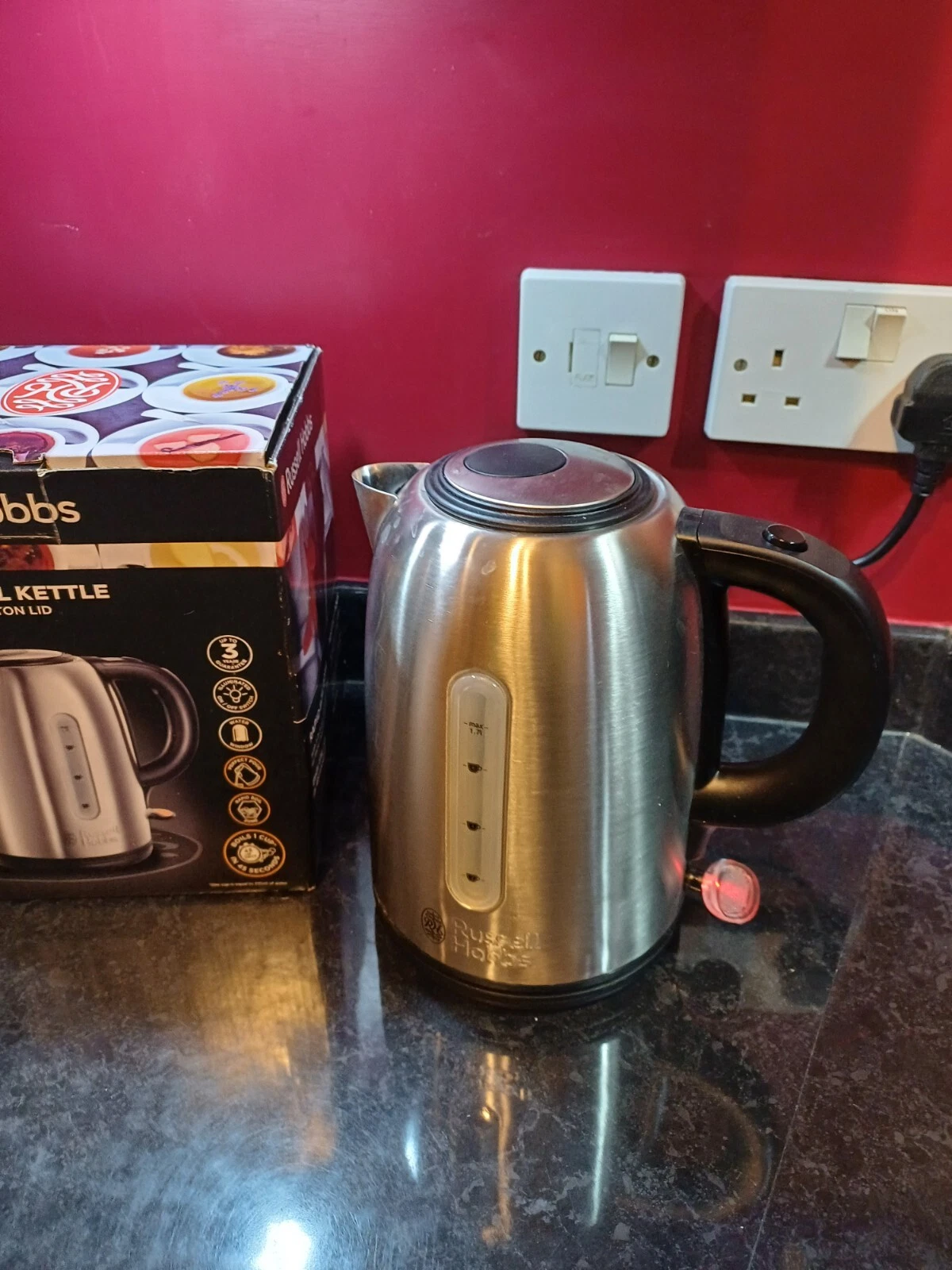 Russell Hobbs Brushed Stainless Steel Black Electric 1.7L Kettle - USED VGC