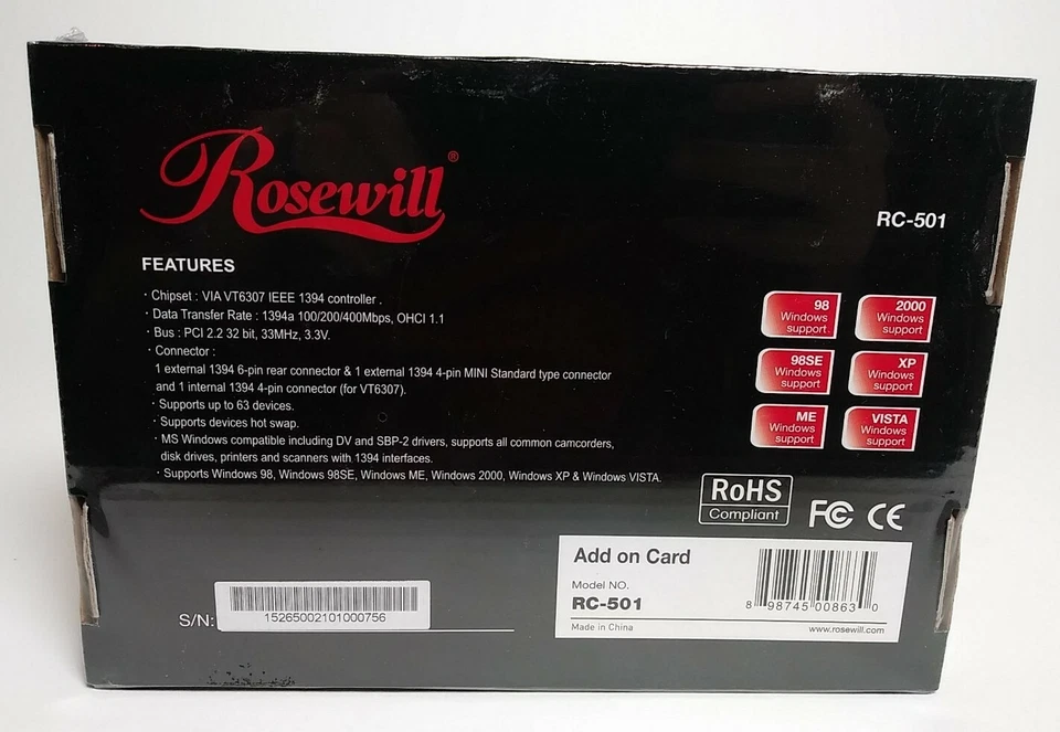 Rosewill 2+1 Ports FireWire 1394a Controller PCI Card RC-501 NEW - Image 2 of 2