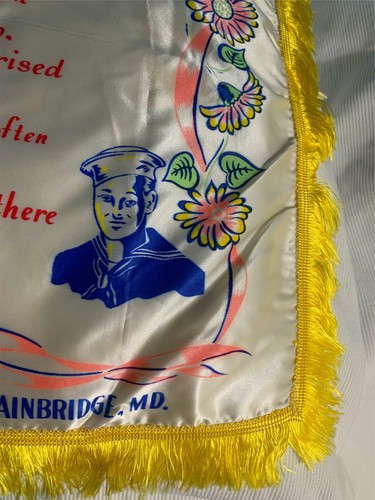 vintage satin Navy sweetheart pillow sham cover fringe Naval Bainbridge MD - Picture 3 of 7