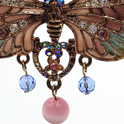 Vintage Enameled Cloisonne Butterfly Brooch/Pendant W/Rhinestones & 3 Beads - Picture 8 of 15