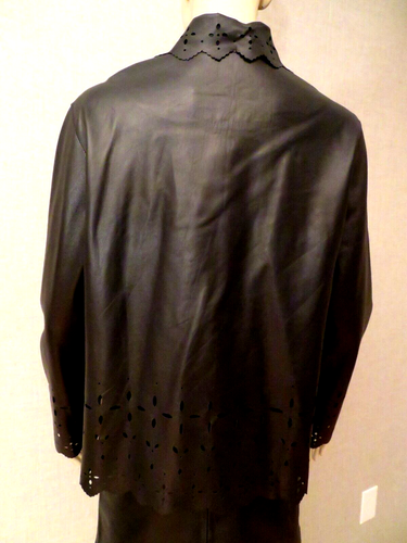 Grownbeans Karen Groner Sz L M Black Lamb Leather Zip Jacket Coat Blaser Cutouts - Picture 5 of 8