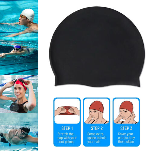 Silicone Swimming Cap Solid Color Long Hair Clean Swim Pool For Adult Men Women - Picture 10 of 23