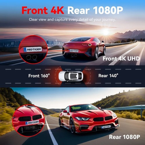 REDTIGER A4 Dash Camera Front and Rear 4k Dash Cam Drive Recorder WiFi GPS Car - Picture 4 of 12
