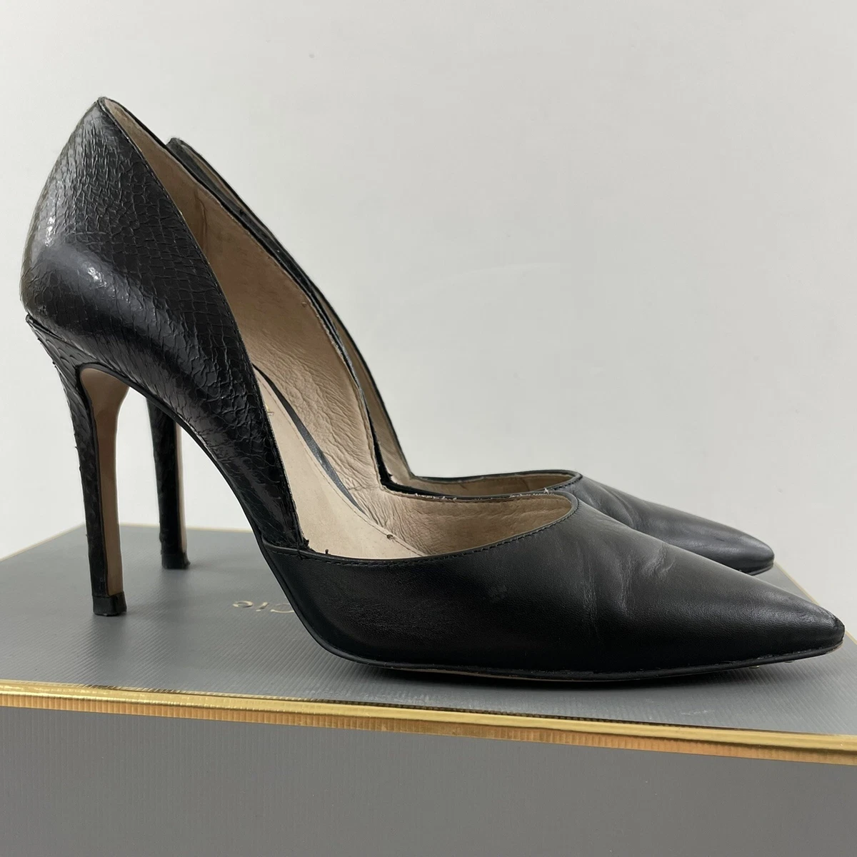 Louise et Cie Hermosah Black Amazon Snake Leather D Orsay Heels Womens Size 5.5M